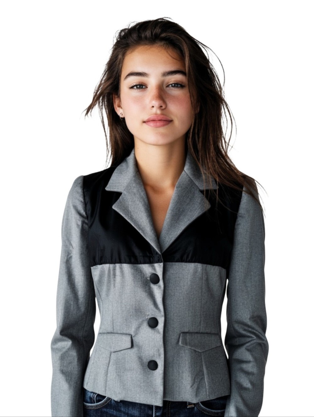 Velvet Contrast Blazer Jacket - Unbranded - Grey And Black Velvet
